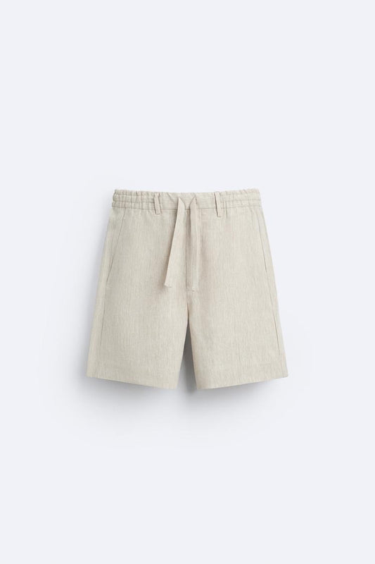 100% Linen Bermuda Shorts - Light beige
