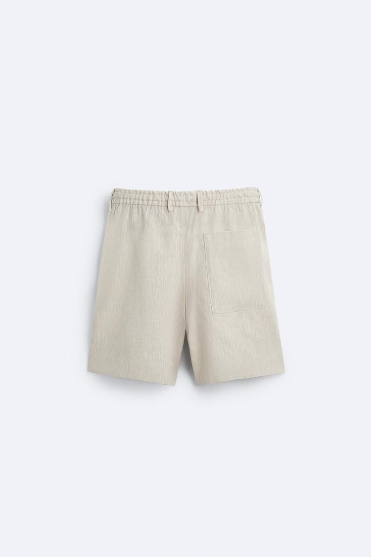 100% Linen Bermuda Shorts - Light beige